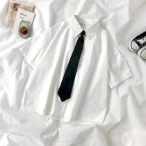 Camisa Branca Solta De Verão Para Mulheres, Blusa Estilo Preppy Com Gravata Preta, Blusa Com Botões Camisa Branca Solta De Verão Para Mulheres, Blusa Estilo Preppy Com Gravata Preta, Blusa Com Botões