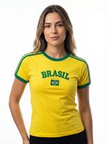 Camisa Brasil Bordada BabyLook Feminina bandeira