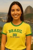 Camisa Brasil Bordada BabyLook Feminina