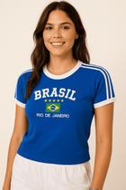 Camisa Brasil Bordada BabyLook Feminina