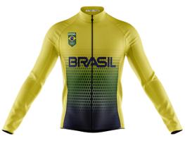 Camisa Brasil Ciclismo Manga Longa Mtb Bicicleta Confortável Zper Full