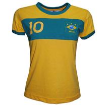 Camisa Brasil Faixa Liga Retrô Feminina Amarela