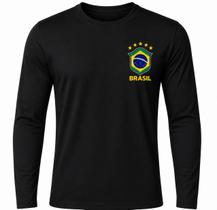 Camisa Brasil Manga Longa Copa do Mundo Bandeira cor:PretoTamanho:G1