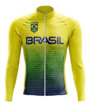 Camisa Brasil Manga Longa Mtb Bicicleta Confortável Ziper
