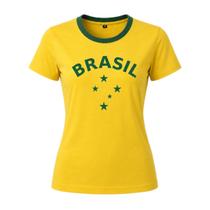 Camisa Brasil Retro Estrelas Algodão Amarelo - Feminino Tamanho:MCor:Amarelo Camisa Brasil Retro Estrelas Algodão Amarelo - Feminino Tamanho:MCor:Amarelo