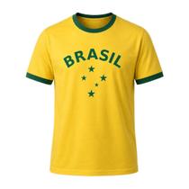 Camisa Brasil Retro Estrelas Algodão Amarelo - Masculino Tamanho:MCor:Amarelo Camisa Brasil Retro Estrelas Algodão Amarelo - Masculino Tamanho:MCor:Amarelo