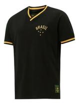 Camisa Brasil Retrô Preta Masculina Dourado