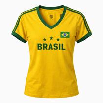 Camisa Brasil Retrô Símbolo Algodão - Feminino Tamanho:PCor:Amarelo