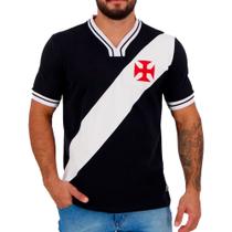 Camisa Braziline Vasco 74 Retrô Masculina Preto Branco