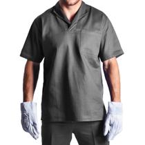 Camisa brim manga curta gola italiana uniforme profissional