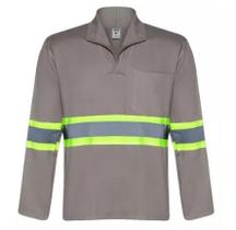 Camisa Brim Prof. Leve Manga Longa Gola Italiana C/ Elastico Punho Faixa Refletiva VD 5CM Cor: Cinza -THS