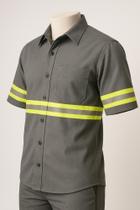 Camisa Brim Profissional Faixa Refletiva Manga Curta Botão Camisa Brim Profissional Faixa Refletiva Manga Curta Botão