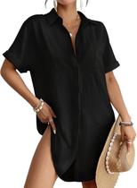 Camisa Bsubseach com Botões para Praia, Preto, Tamanho XL Camisa Bsubseach com Botões para Praia, Preto, Tamanho XL