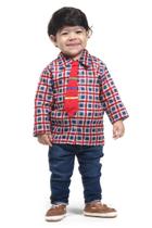 Camisa Caipira Bebê Xadrez Festa Junina Vermelha com Gravata