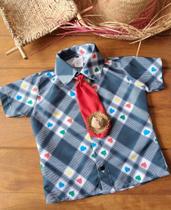 Camisa Caipira Infantil Manga Curta com Gravata Para Quadrilha Festa Junina Menino BK28