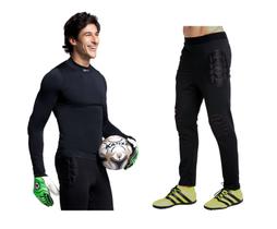 Camisa Calça Goleiro Kit Futebol Futsal Society Compressão Preto Slim Original Kanxa