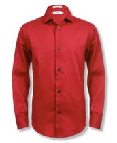 Camisa Calvin Klein Masculina - Vestido de Cetim Vermelho Escuro com Manga Comprida