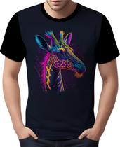 Camisa Camiseta Animais da Savana Girafa Neon Pescoço 1