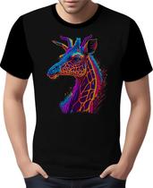 Camisa Camiseta Animais da Savana Girafa Neon Pescoço 2 Camisa Camiseta Animais da Savana Girafa Neon Pescoço 2