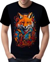 Camisa Camiseta Animais Raposa Laranja Arte Oriental HD 2