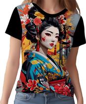 Camisa Camiseta Arte Oriental Mulher Gueixa Beleza Samurai 5