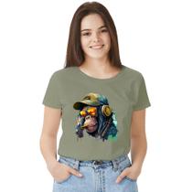 Camisa Camiseta BabyLook Feminina T-shirt 100% Algodão Macaco monkey