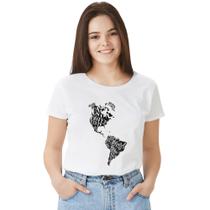 Camisa Camiseta BabyLook Feminina T-shirt 100% Algodão Mapa mundo Países Cidades