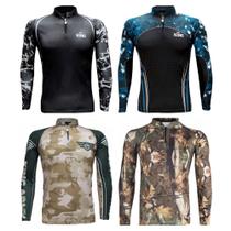 Camisa Camiseta Blusa de Pesca e Caça Camuflada Kit com 4 peças com Proteção Solar UV50