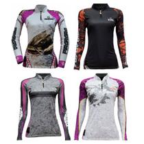 Camisa Camiseta Blusa de Pesca Kit com 4 peças Feminina com Proteção Solar UV50
