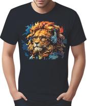 Camisa Camiseta Color Animais Óculos Leão Fone Moderno 1 Camisa Camiseta Color Animais Óculos Leão Fone Moderno 1