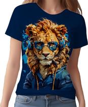 Camisa Camiseta Color Animais Óculos Leão Fone Moderno 4 Camisa Camiseta Color Animais Óculos Leão Fone Moderno 4