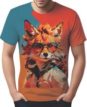 Camisa Camiseta Color Animais Óculos Raposa Moderna 1