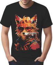 Camisa Camiseta Color Animais Óculos Raposa Moderna 3