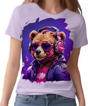 Camisa Camiseta Color Animais Óculos Urso Fone Moderno 4