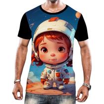 Camisa Camiseta Crianças Astronautas Planetas Galáxias 11