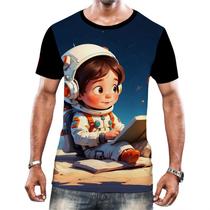 Camisa Camiseta Crianças Astronautas Planetas Galáxias 5
