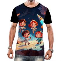 Camisa Camiseta Crianças Astronautas Planetas Galáxias 8