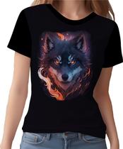 Camisa Camiseta Estampada Lobo Mal Fogo Animais Floresta 1