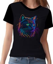 Camisa Camiseta Estampada T-shirt Face Gato Neon Felino 1