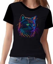 Camisa Camiseta Estampada T-shirt Face Gato Neon Felino 1 Camisa Camiseta Estampada T-shirt Face Gato Neon Felino 1