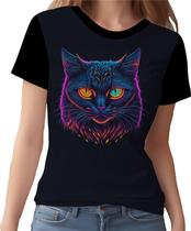 Camisa Camiseta Estampada T-shirt Face Gato Neon Felino 2