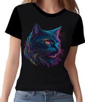 Camisa Camiseta Estampada T-shirt Face Gato Neon Felino 3