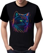 Camisa Camiseta Estampada T-shirt Face Gato Neon Felino 4 Camisa Camiseta Estampada T-shirt Face Gato Neon Felino 4