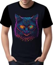 Camisa Camiseta Estampada T-shirt Face Gato Neon Felino 5 Camisa Camiseta Estampada T-shirt Face Gato Neon Felino 5