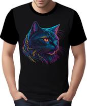 Camisa Camiseta Estampada T-shirt Face Gato Neon Felino 6 Camisa Camiseta Estampada T-shirt Face Gato Neon Felino 6