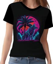 Camisa Camiseta Estampada T-shirt Face Lobo Neon Canino 2 Camisa Camiseta Estampada T-shirt Face Lobo Neon Canino 2