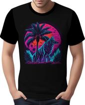 Camisa Camiseta Estampada T-shirt Face Lobo Neon Canino 4 Camisa Camiseta Estampada T-shirt Face Lobo Neon Canino 4
