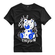 Camisa Camiseta Estampado Urso Smile Black Style Blusa Premium Algodão Basica