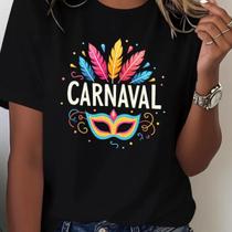 Camisa Camiseta Feminina Carnaval Máscara Folia Bloco Pena Fantasia Festa Algodão Confortavel Casual Camisa Camiseta Feminina Carnaval Máscara Folia Bloco Pena Fantasia Festa Algodão Confortavel Casual