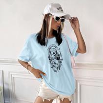Camisa Camiseta Feminina Estampada Estatua da Justiça 100% Algodão Fio 30.1 Penteado